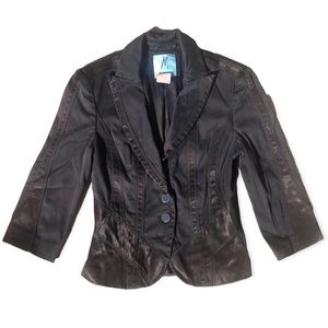 Marciano Black Satin Panel Tri-Button Blazer